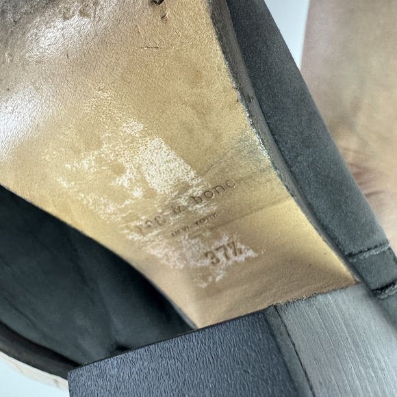 Rag‎ & Bone Boots Womens 37.5 Grey Black Harrow Suede Block Heel Ankle Bootie - Picture 9 of 11